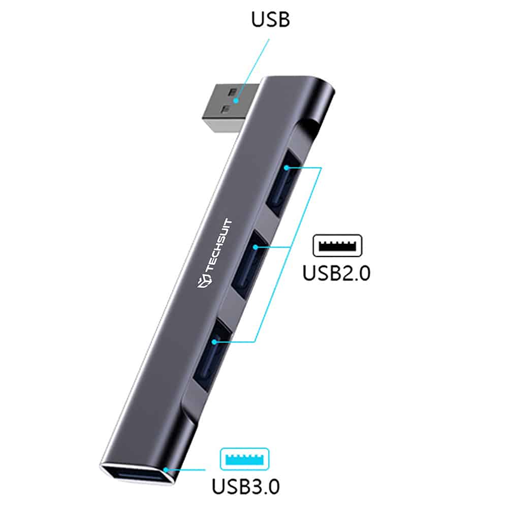 Techsuit - Σταθμός σύνδεσης ZenithDock 4 σε 1 (H14) - USB σε 3x USB 2.0, 1x USB 3.0 - Γκρι - Image 2