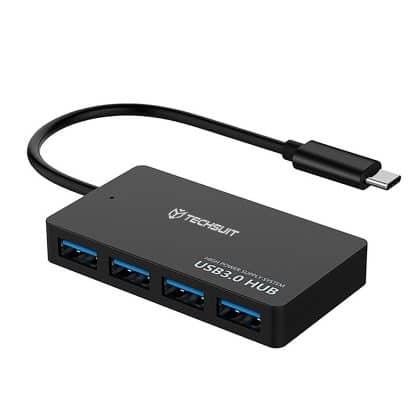 Techsuit - Σταθμός σύνδεσης QuantumNode 4 σε 1 (H16) - USB-C σε 4x USB 3.0, ABS - Μαύρο