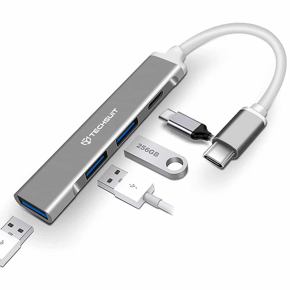Techsuit - Σταθμός σύνδεσης PolarisBridge 4 σε 1 (H18) - USB-C σε 1x USB 3.0, 2x USB 2.0, 1x Type-C - Γκρι/Λευκό - Image 2
