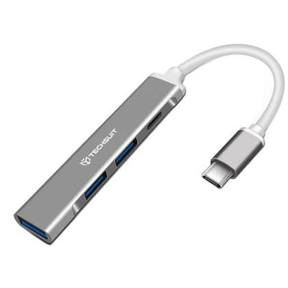 Techsuit - Σταθμός σύνδεσης PolarisBridge 4 σε 1 (H18) - USB-C σε 1x USB 3.0, 2x USB 2.0, 1x Type-C - Γκρι/Λευκό