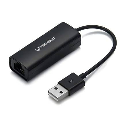 Techsuit - Προσαρμογέας Ethernet NetLink (AC19) - Αρσενικό USB σε Θύρα LAN RJ45 Θηλυκό, 100Mbps, ABS - Μαύρο