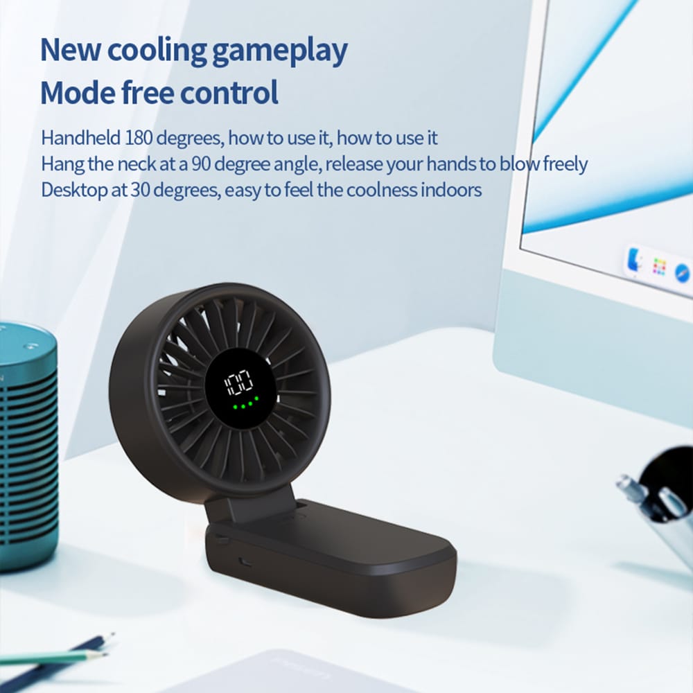 Techsuit - Ανεμιστήρας χειρός Premium Mini (A10) - με ψηφιακή οθόνη LED, επαναφορτιζόμενη θύρα USB-C, 100 ταχύτητες ανέμου, 5400RPM - Λευκό - Image 3