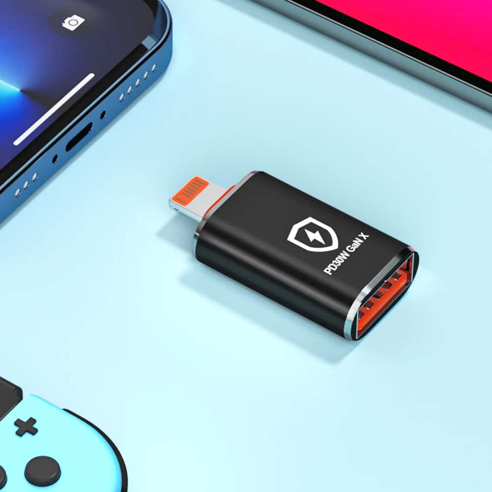 Techsuit - Premium OTG Adapter HyperPort (A6) - USB3.0 σε Lightning, PD30W, 5Gbps, GaN, Μετατροπέας για iPhone - Μαύρο / Πορτοκαλί - Image 7