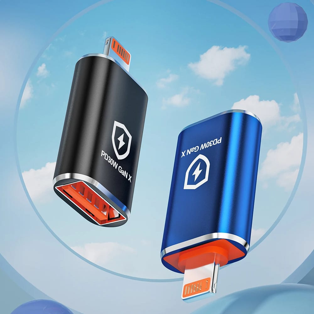 Techsuit - Premium OTG Adapter HyperPort (A6) - USB3.0 σε Lightning, PD30W, 5Gbps, GaN, Μετατροπέας για iPhone - Μαύρο / Πορτοκαλί - Image 4