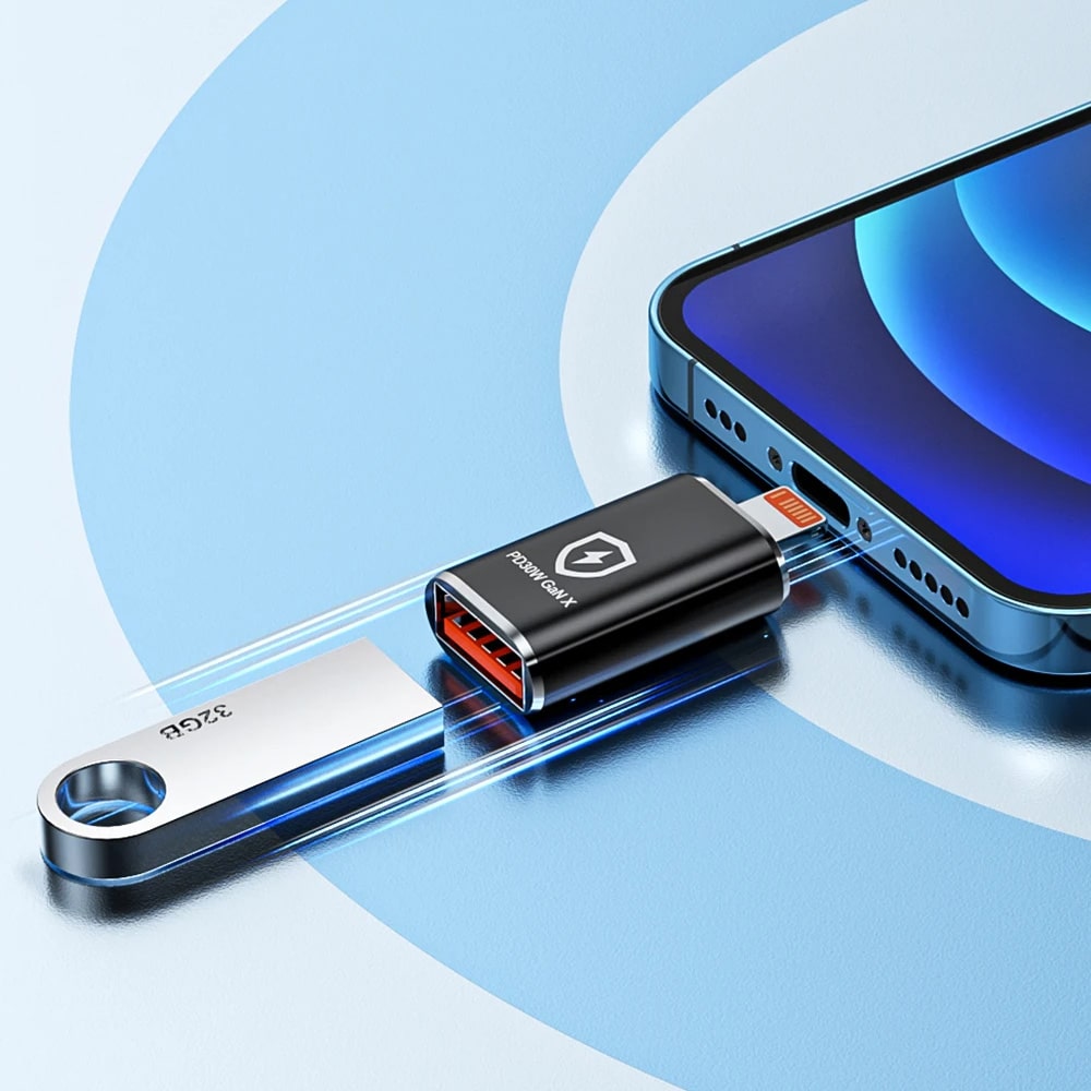 Techsuit - Premium OTG Adapter HyperPort (A6) - USB3.0 σε Lightning, PD30W, 5Gbps, GaN, Μετατροπέας για iPhone - Μαύρο / Πορτοκαλί - Image 6