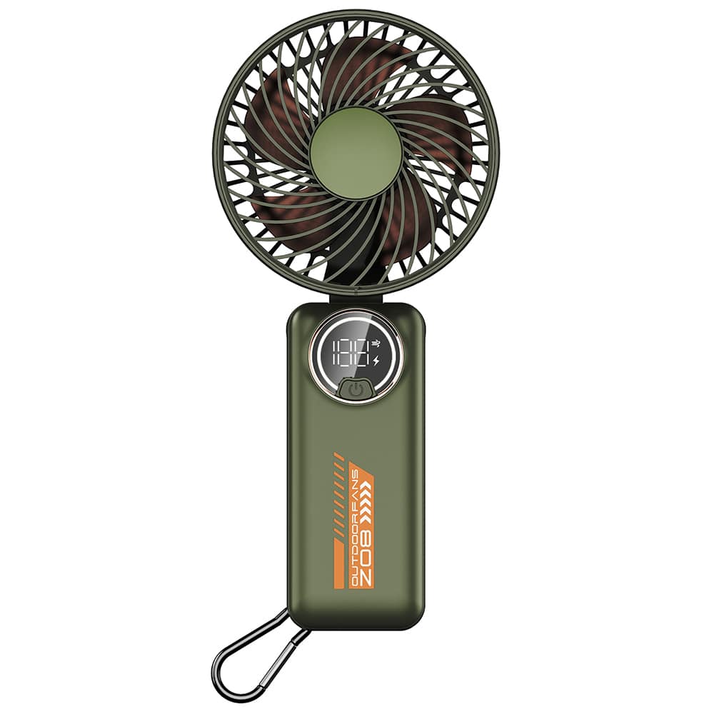 Techsuit - Ανεμιστήρας χειρός Premium Mini (Z8) - με ψηφιακή οθόνη LED, επαναφορτιζόμενη θύρα USB-C, 3 ταχύτητες ανέμου, 2A, 3600mAh - Πράσινο