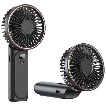 Techsuit - Ανεμιστήρας χειρός Premium Mini (M12) - με ψηφιακή οθόνη LED, επαναφορτιζόμενη θύρα USB-C, 6 ταχύτητες ανέμου, 5000mAh - Μαύρο