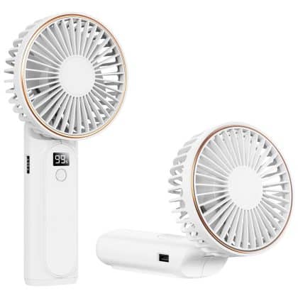 Techsuit - Ανεμιστήρας χειρός Premium Mini (M12) - με ψηφιακή οθόνη LED, επαναφορτιζόμενη θύρα USB-C, 6 ταχύτητες ανέμου, 5000mAh - Λευκό