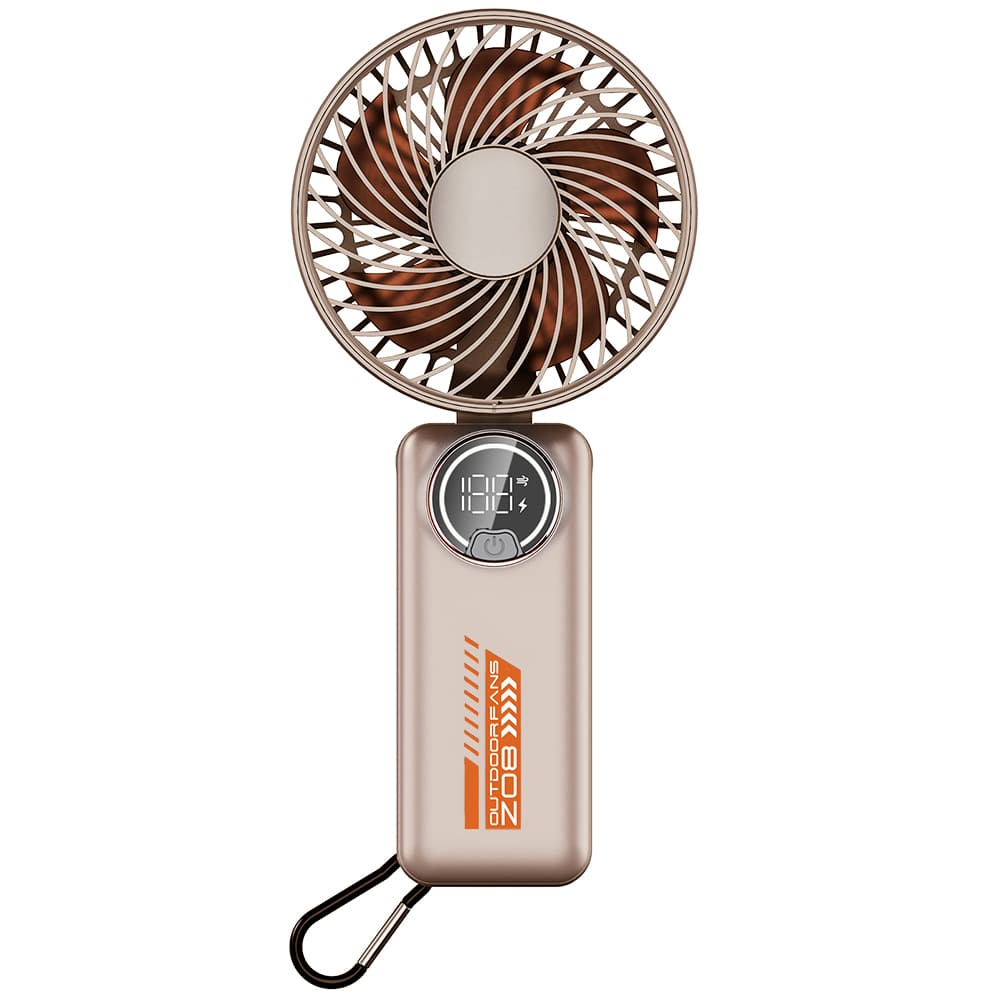 Techsuit - Ανεμιστήρας χειρός Premium Mini (Z8) - με ψηφιακή οθόνη LED, επαναφορτιζόμενη θύρα USB-C, 3 ταχύτητες ανέμου, 2A, 3600mAh - Μπεζ