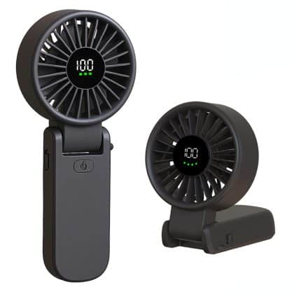 Techsuit - Ανεμιστήρας χειρός Premium Mini (A10) - με ψηφιακή οθόνη LED, επαναφορτιζόμενη θύρα USB-C, 100 ταχύτητες ανέμου, 5400RPM - Μαύρο