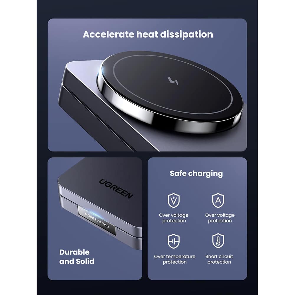 Ugreen - Wireless Charger W528 (45056) - 2in1, Magsafe, για iPhone, Airpods, Compact Foldable Design, 15w, 3a - Black - Image 4