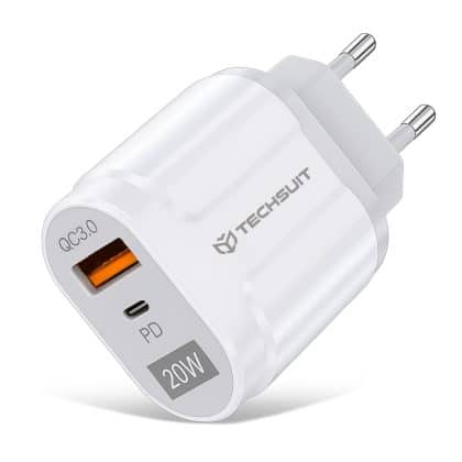 Techsuit - Φορτιστής τοίχου Premium (CHPD038) - USB-A, QC 3.0, USB-C, 20W - Λευκό