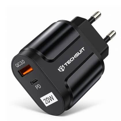 Techsuit - Φορτιστής τοίχου Premium (CHPD038) - USB-A, QC 3.0, USB-C, 20W - Μαύρος