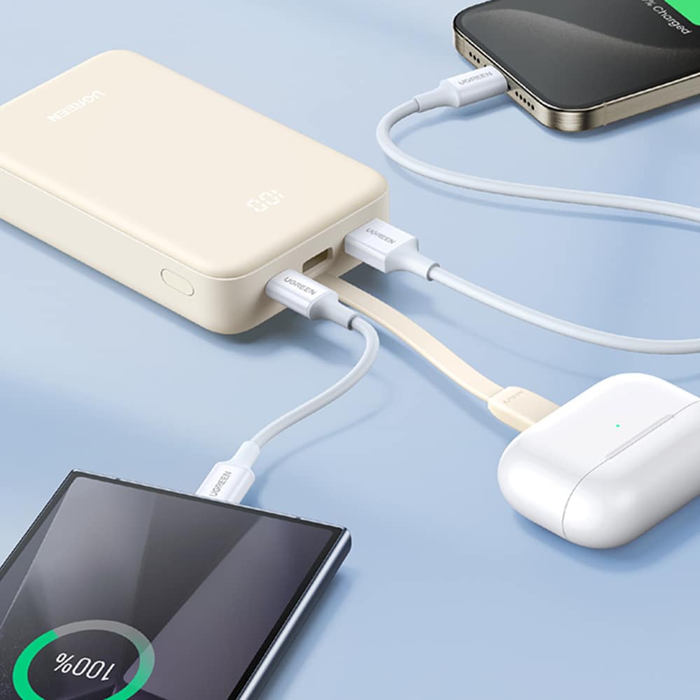 Ugreen - Power Bank Pb505 (45762) - Built-In Type-C Καλώδιο, Fast Charging, 20000mah, USB, USB-C, 22.5w, 5v/3a - Grey - Image 2