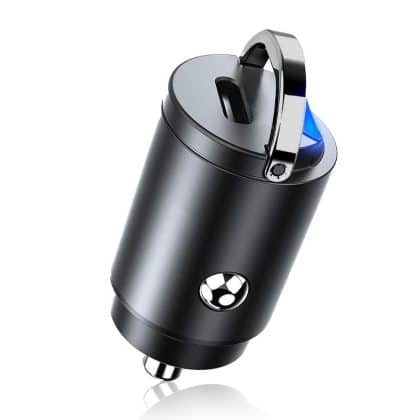 Techsuit - Premium Car Charger Nanovolt (c5) - Mini Design, Fast Charge, Type-C Pd30w, 3a, Pull Ring, Aluminium Alloy - Black
