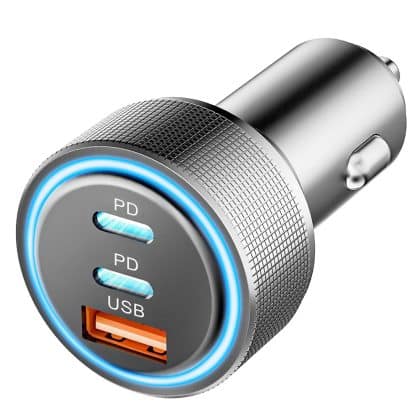 Techsuit - Premium Car Charger Driveboost (c6) - Fast Charge, Led Light, USB, 2x Type-C 60w, 5v/3a, Aluminium Alloy - Silver