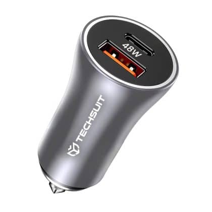 Techsuit - Premium Car Charger Rescuevolt (c3) - With Metal Window Breaker, Fast Charge, USB Qc18w, USB-C Pd30w, 5v/3a - Grey