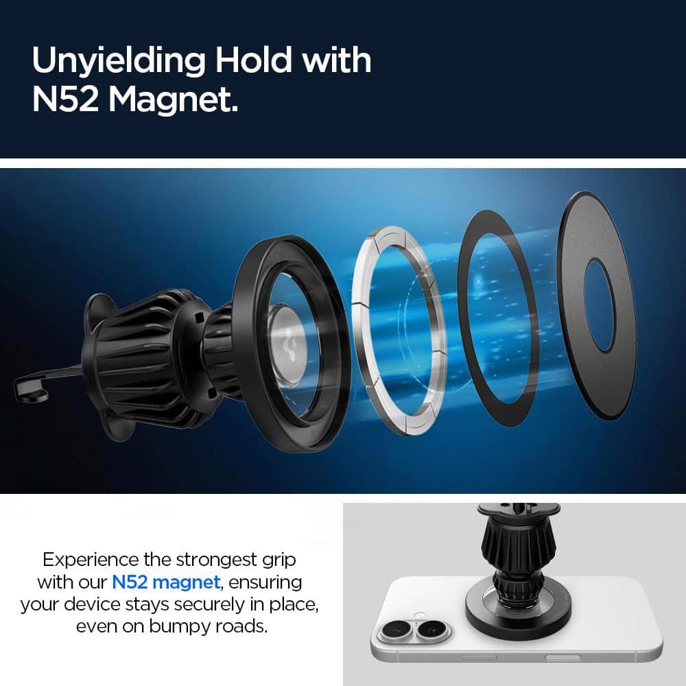 Spigen - Car Holder (mft13) - Magsafe, For Dashboard, Air Vent, 360° Rotation, Magnetic Grip, Universal, Adjustable - Silver - Image 8