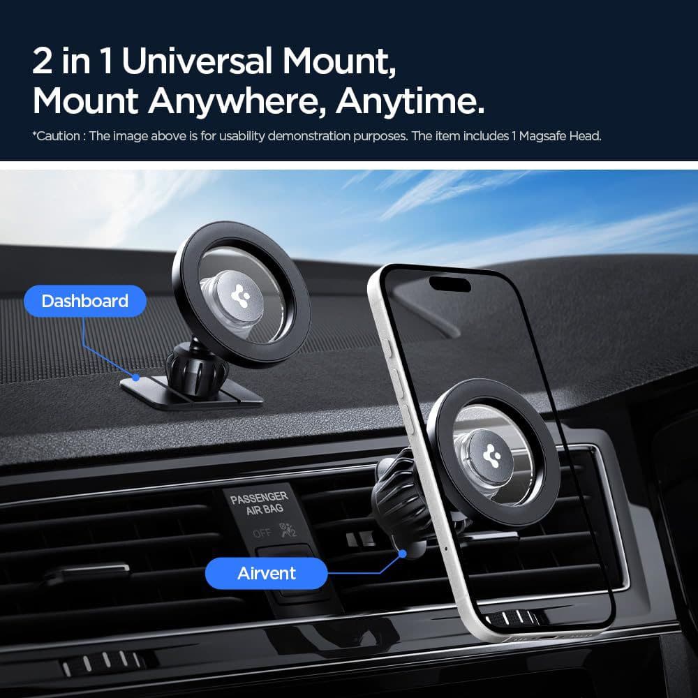 Spigen - Car Holder (mft13) - Magsafe, For Dashboard, Air Vent, 360° Rotation, Magnetic Grip, Universal, Adjustable - Silver - Image 6
