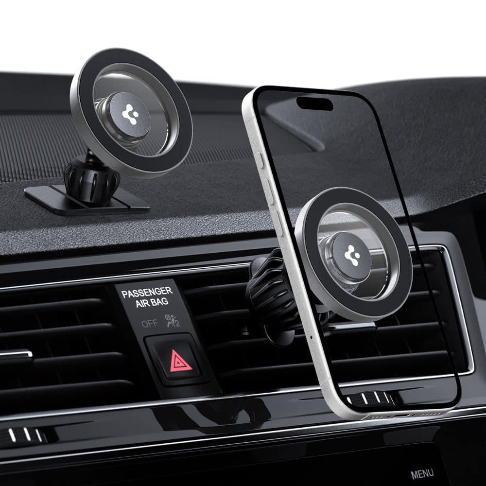 Spigen - Car Holder (mft13) - Magsafe, For Dashboard, Air Vent, 360° Rotation, Magnetic Grip, Universal, Adjustable - Silver - Image 7