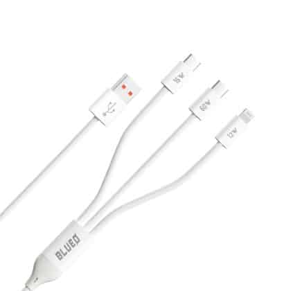 Blueo - 3in1 Data Καλώδιο - USB-A To 2x Type-C, Lightning, Fast Charging, Braided - White