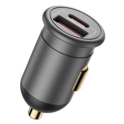 Blueo - Car Charger - 1x USB, 1x Type-C, 35w, With Built-In Protections, For 12v To 24v Dc Socket, Matte Finish - Grey