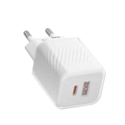 Blueo - Wall Charger Dual Port - 1x USB, 1x Type-C, Gan Technology, Fast Charge, Elegant Finish, Pd3.0, 35w - White