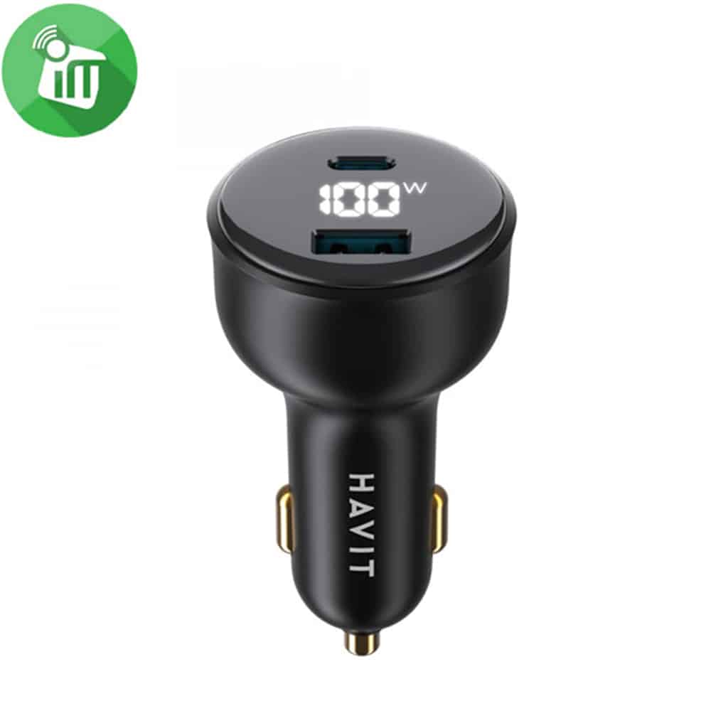 Havit - Car Charger (cc100w) - USB, Type-C, Pd100w, Pc, With Digital Display - Black - Image 2