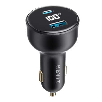 Havit - Car Charger (cc100w) - USB, Type-C, Pd100w, Pc, With Digital Display - Black