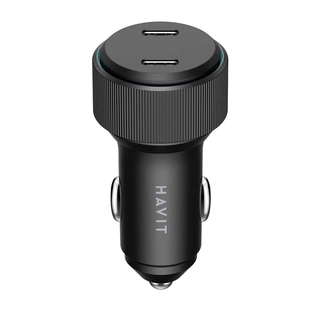 Havit - Car Charger (cc2014) - 2x Type-C, Pd30w, 3a, Pc, Aluminum Alloy - Black - Image 2