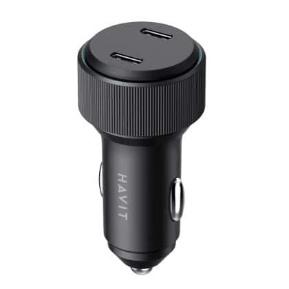 Havit - Car Charger (cc2014) - 2x Type-C, Pd30w, 3a, Pc, Aluminum Alloy - Black