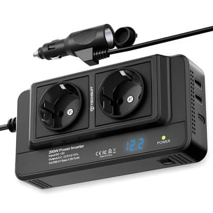 Techsuit - Car Power Inverter Powerdrivex (ia2) - Type-C, 2x USB-A, 2x Ac Power Sockets, 220v, 200w - Black
