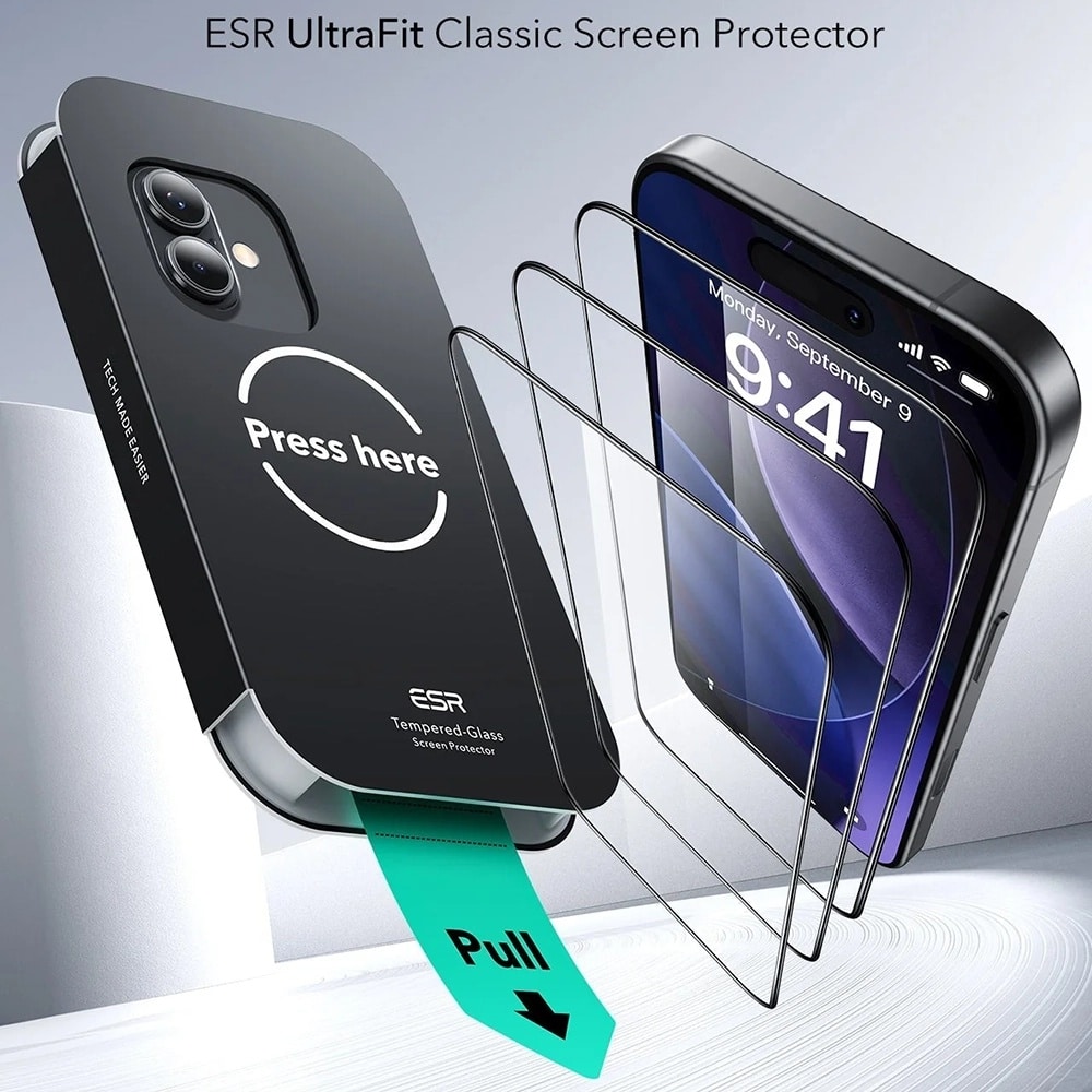 ESR - Tempered Glass Ultrafit (3 Pack) - iPhone 17 / iPhone 16 Pro - Clear - Image 2