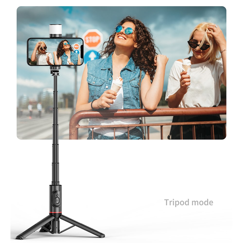 Techsuit - Selfie Stick (Q12S) - Stable Tripod Mount with Bluetooth Remote and LED Light, 75cm - Black - Image 3