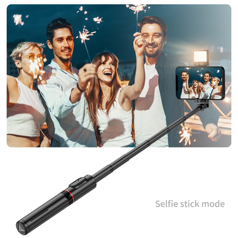 Techsuit - Selfie Stick (Q12S) - Stable Tripod Mount with Bluetooth Remote and LED Light, 75cm - Black - Image 4