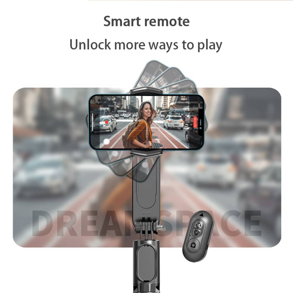 Techsuit - Gimbal Mini Selfie Stick (Q09) - Stabilizer Tripod with LED Light and Bluetooth Remote Control, 70cm - Black - Image 7