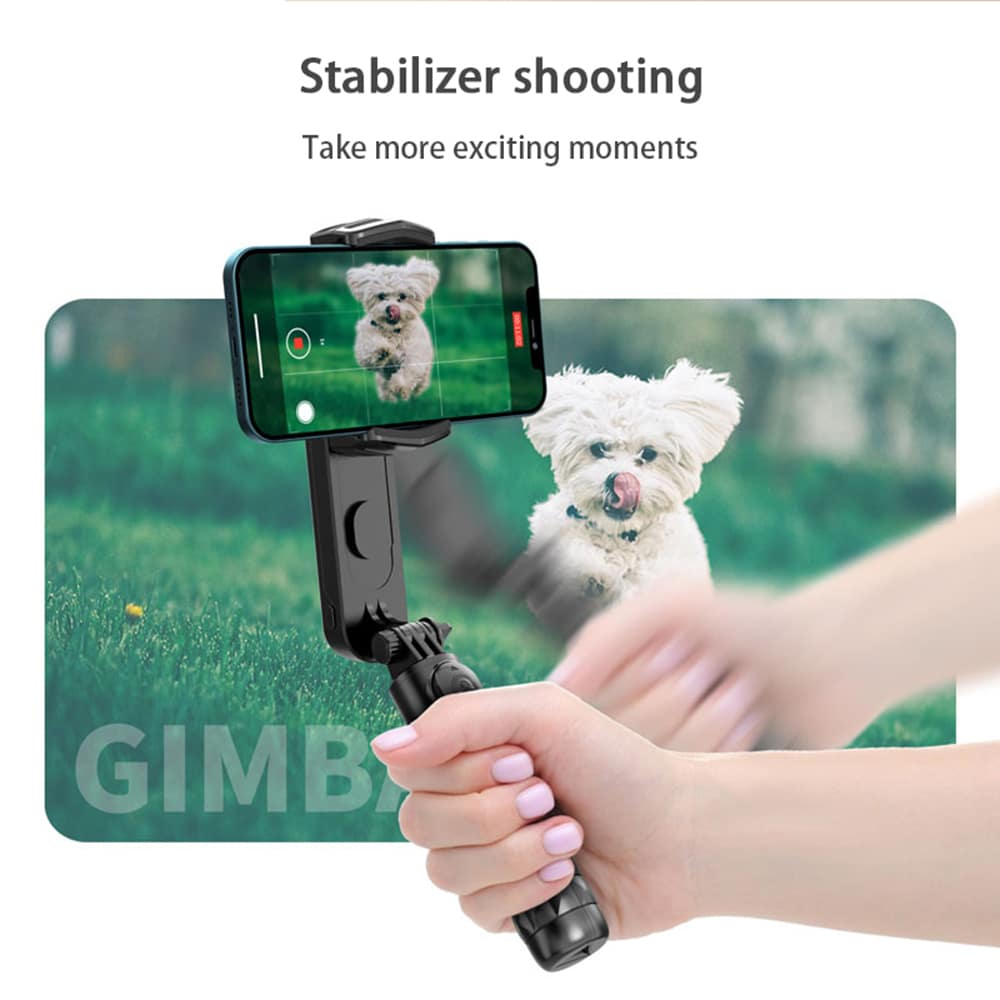 Techsuit - Gimbal Mini Selfie Stick (Q09) - Stabilizer Tripod with LED Light and Bluetooth Remote Control, 70cm - Black - Image 4
