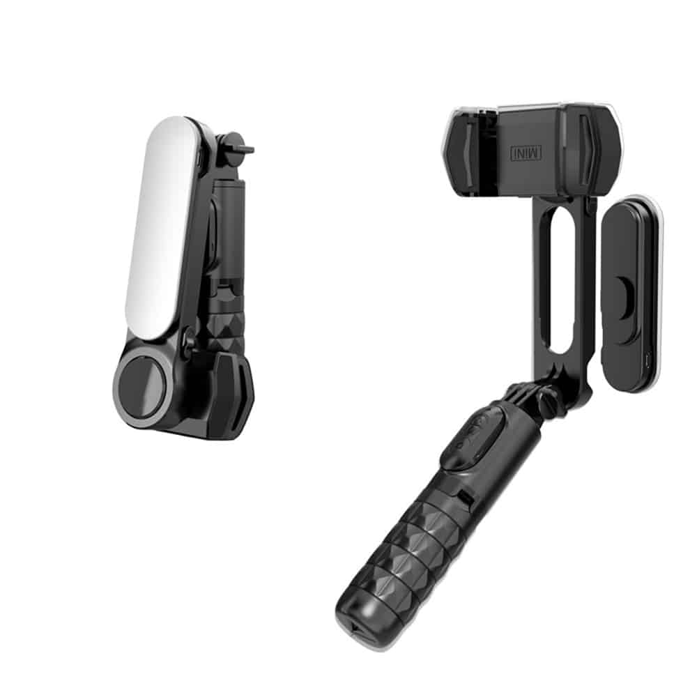 Techsuit - Gimbal Mini Selfie Stick (Q09) - Stabilizer Tripod with LED Light and Bluetooth Remote Control, 70cm - Black - Image 5