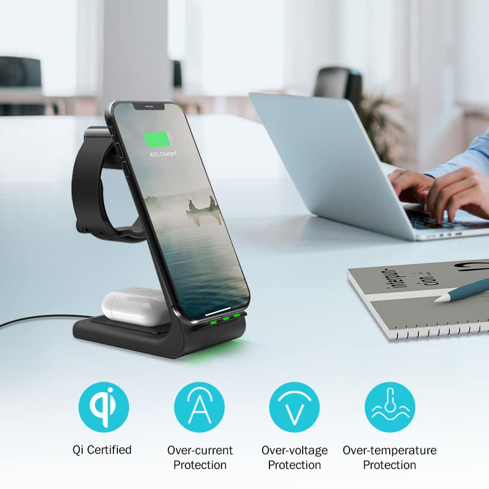 Techsuit - Ασύρματος Power Bank 3σε1 (T3) - για Τηλέφωνο / AirPods / Galaxy Watch, 10W με Καλώδιο Τύπου-C - Μαύρο - Image 4