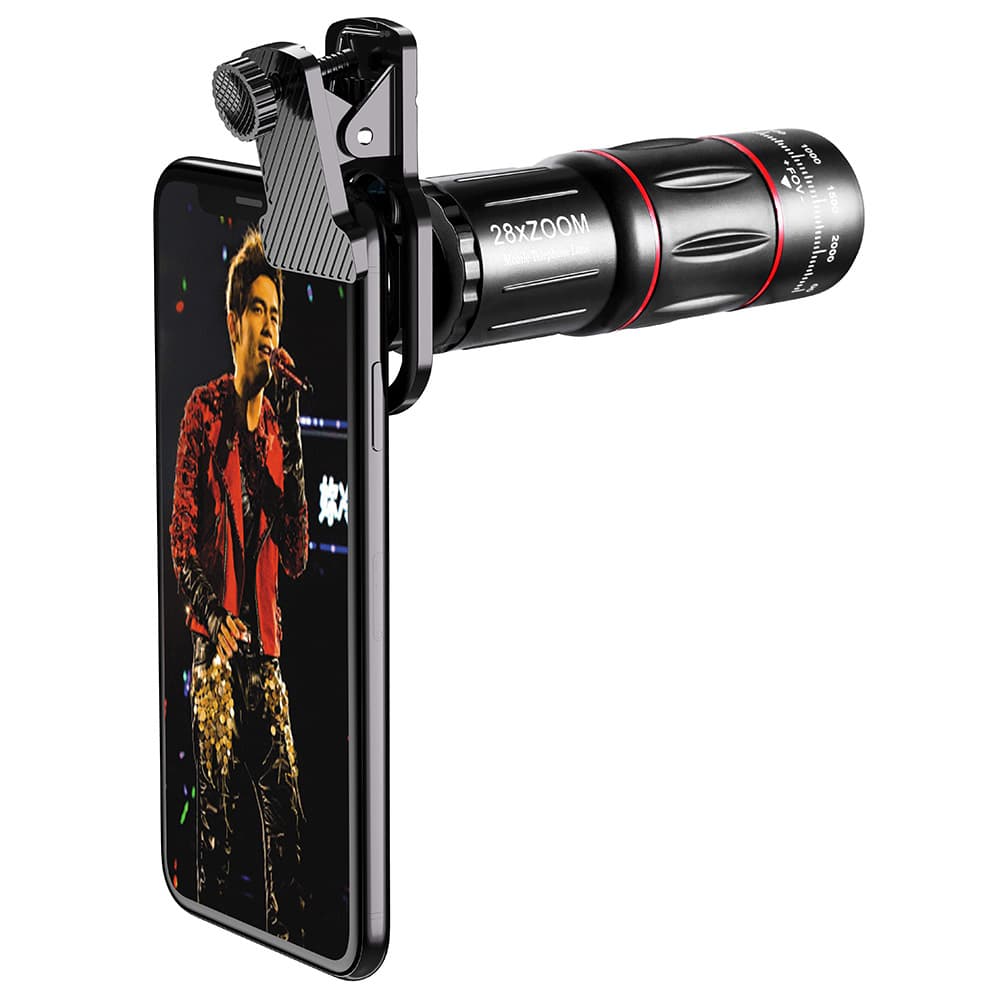 Techsuit - Σετ Φακού Κάμερας Τηλεφώνου (W28) - 28xZoom, HD Κρύσταλλο Lanthanide με Τρίποδο, Σύνδεση & E-Clip και Τσάντα - Μαύρο - Image 3