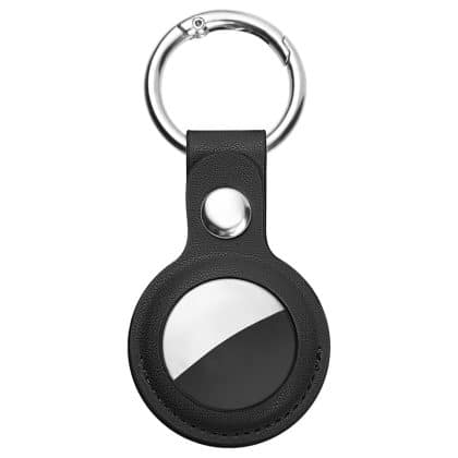 Techsuit - Secure Leather Holder (SLH1) - Apple AirTag Case, with Metal Ring - Black