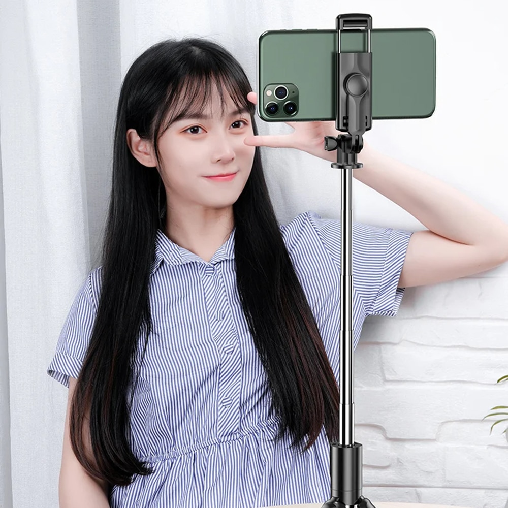 Techsuit - Selfie Stick (S03) - Stable and Compact Tripod Mount with Bluetooth Remote Control, 68cm - Black - Image 5