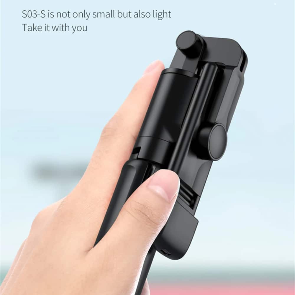 Techsuit - Mini Selfie Stick (S03-S) - Stable & Compact Tripod Mount, Bluetooth Remote Control, LED Light, 67cm - Black - Image 4