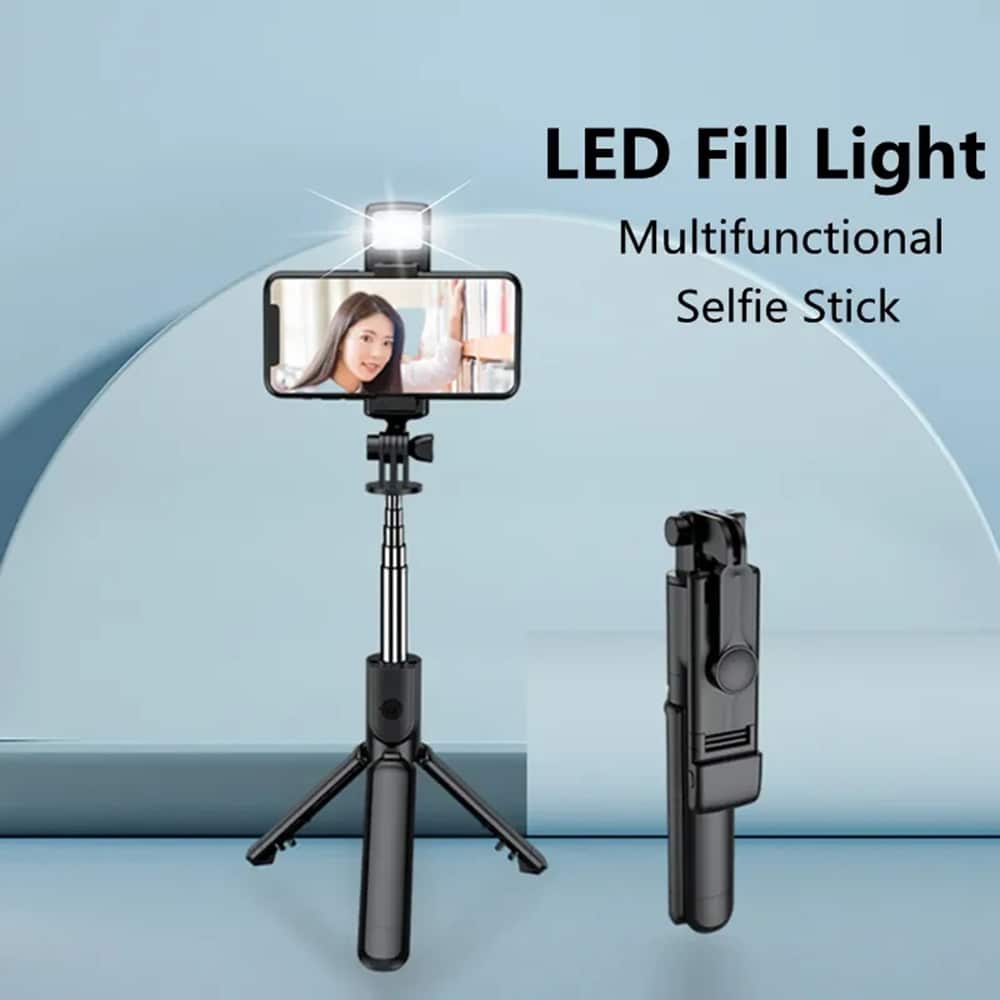 Techsuit - Mini Selfie Stick (S03-S) - Stable & Compact Tripod Mount, Bluetooth Remote Control, LED Light, 67cm - Black - Image 2