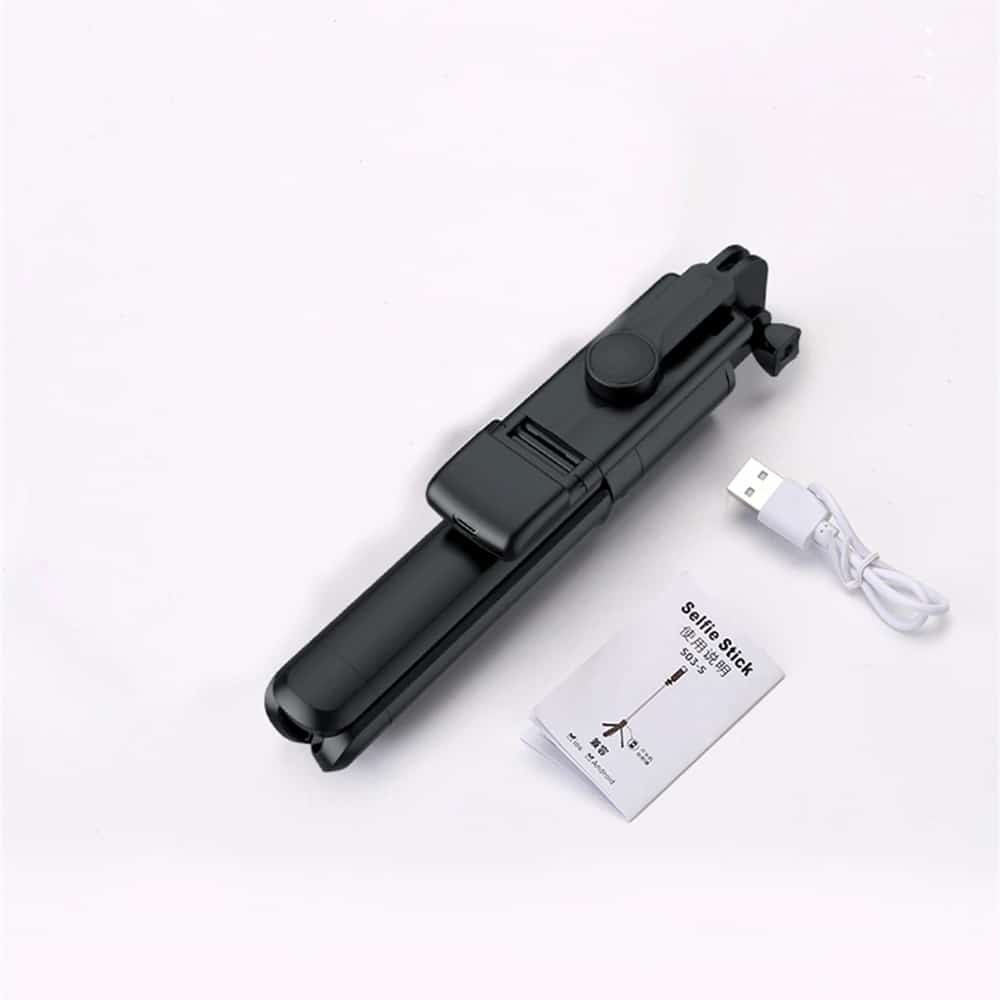 Techsuit - Mini Selfie Stick (S03-S) - Stable & Compact Tripod Mount, Bluetooth Remote Control, LED Light, 67cm - Black - Image 7