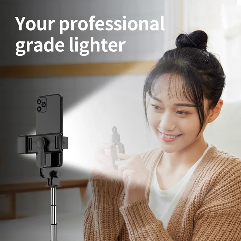 Techsuit - Mini Selfie Stick (S03-S) - Stable & Compact Tripod Mount, Bluetooth Remote Control, LED Light, 67cm - Black - Image 6
