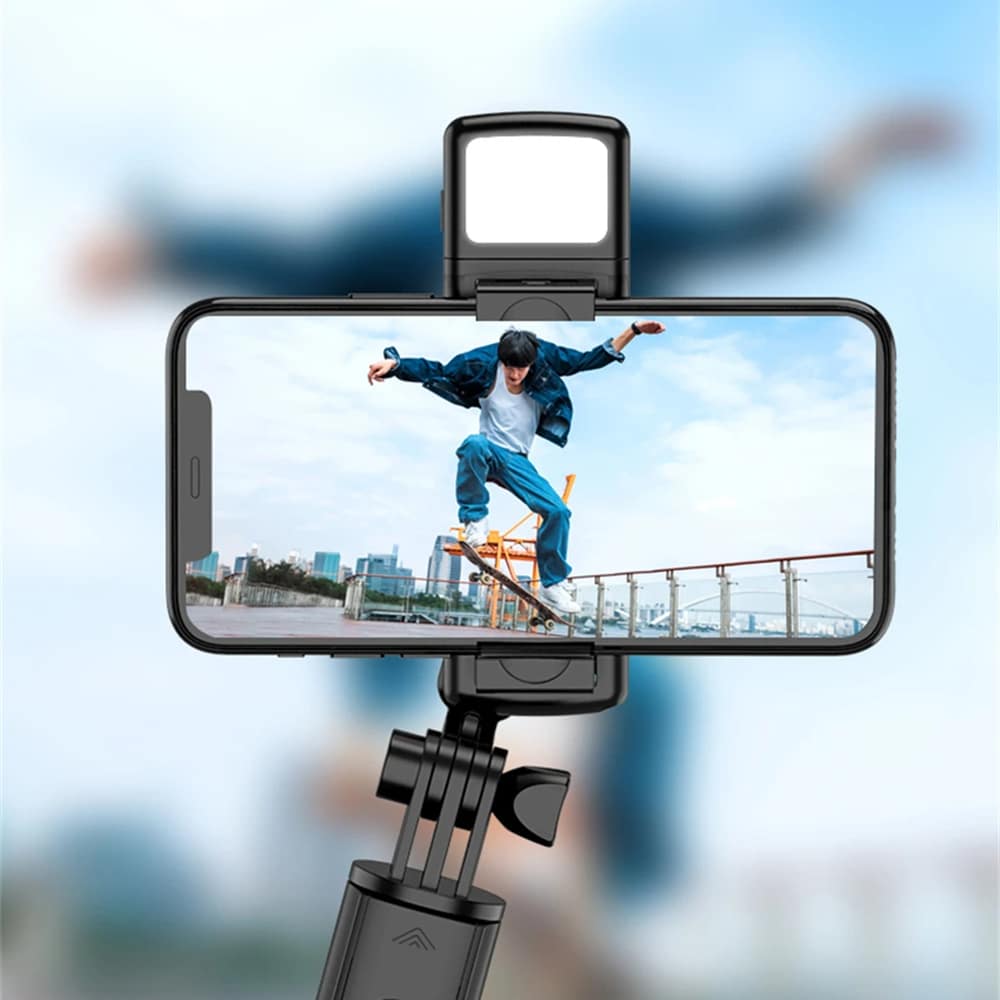 Techsuit - Mini Selfie Stick (S03-S) - Stable & Compact Tripod Mount, Bluetooth Remote Control, LED Light, 67cm - Black - Image 5
