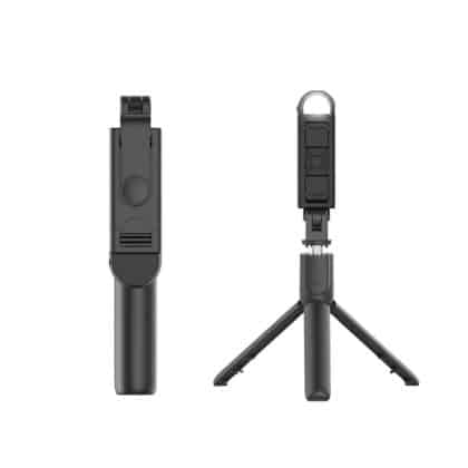 Techsuit - Mini Selfie Stick (S05-S) - Compact Tripod Mount with Bluetooth Remote Control, LED Light, Foldable, 105cm - Black