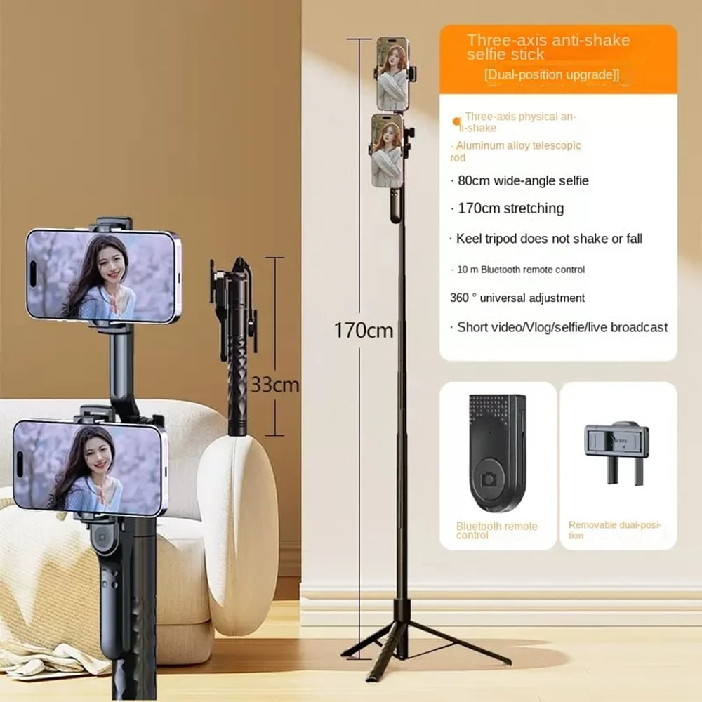 Techsuit - Selfie Stick (K28) - Compact Tripod Mount with Bluetooth Remote Control, 360, Foldable, 175cm - Black - Image 3