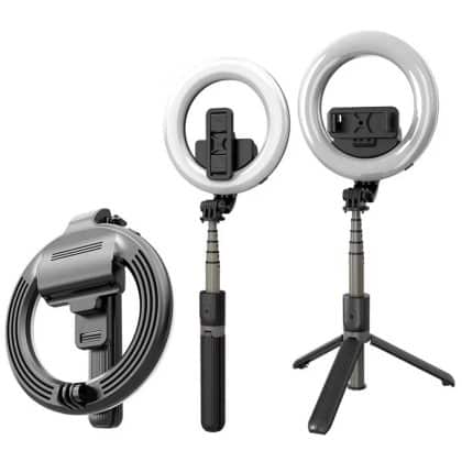 Techsuit - Selfie Stick (L07) - Stable Tripod with Bluetooth Remote Control and Beauty Ring Light, 90cm - Black